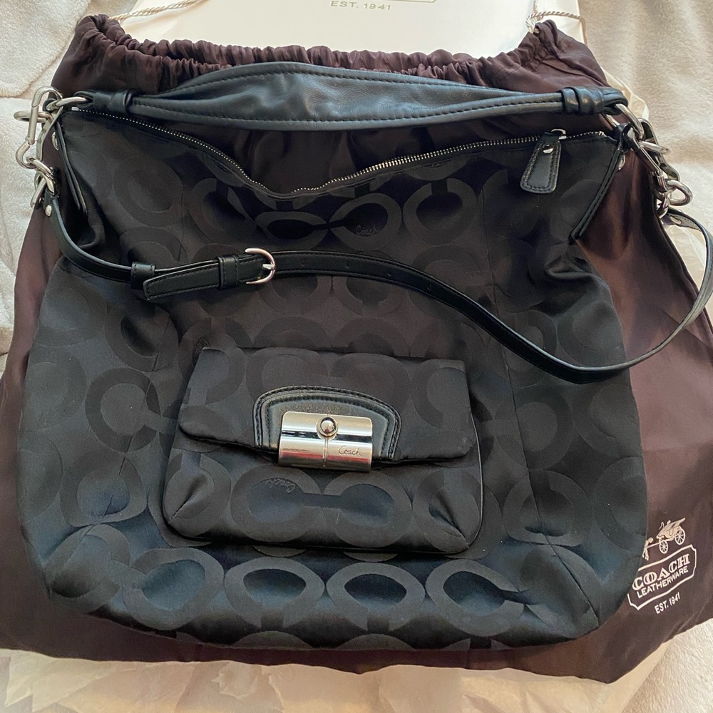 Coach satin/leather shoulder & crossbody handbag